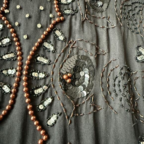 Vintage JLB Silk Black Beaded Sequin Tunic Top Size L (approx) 80's 90's Holiday - Picture 10 of 15